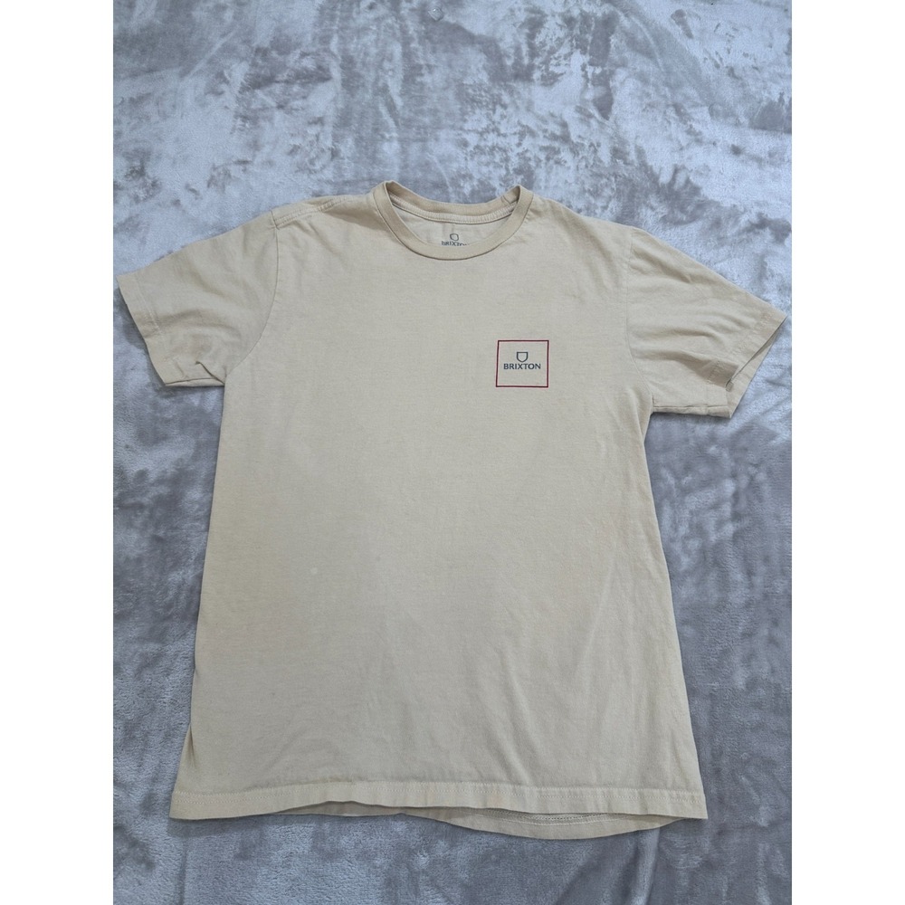 Brixton T-Shirt Mens Size Small Beige Short Sleeve Crew Neck Back Logo EUC